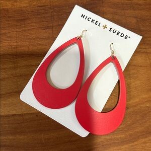Nickel + Suede Red Teardrop Earrings